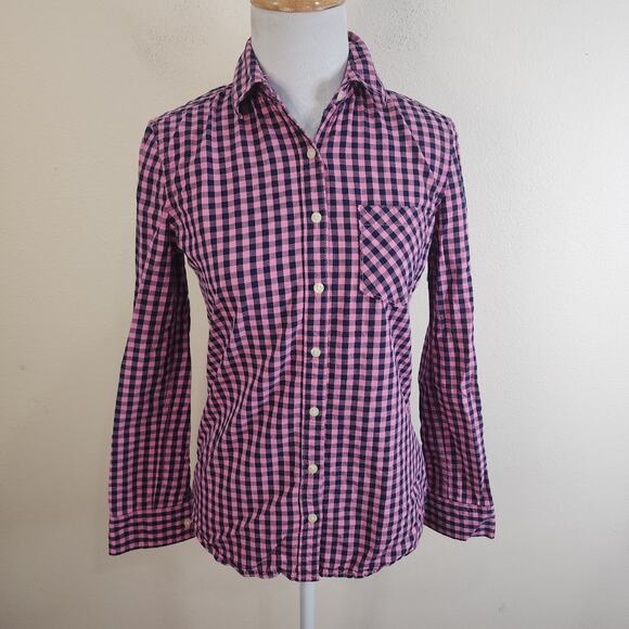 Prince & Fox Women’s Pink Checked Gingham Button Up Shirt Size XS Long Sleeve - Picture 1 of 7